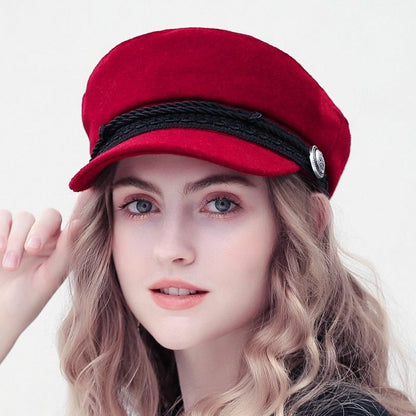 Winter Hats Womens French Style Wool Baker's Boy Cool Baseball Cap Black Visor