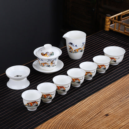 Chinese Complete Tea Set Porcelain Gaiwan Tureen Matching Tea Cup Pitcher Filter
