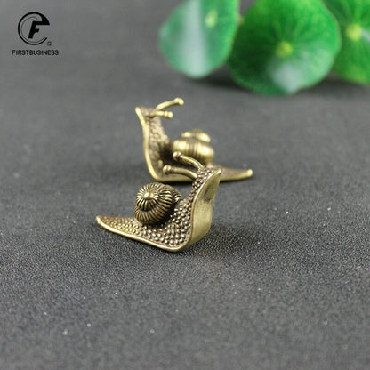 2PC Retro Pure Copper Mini Snail Statue Tea Pet Collection Antique Home Decor