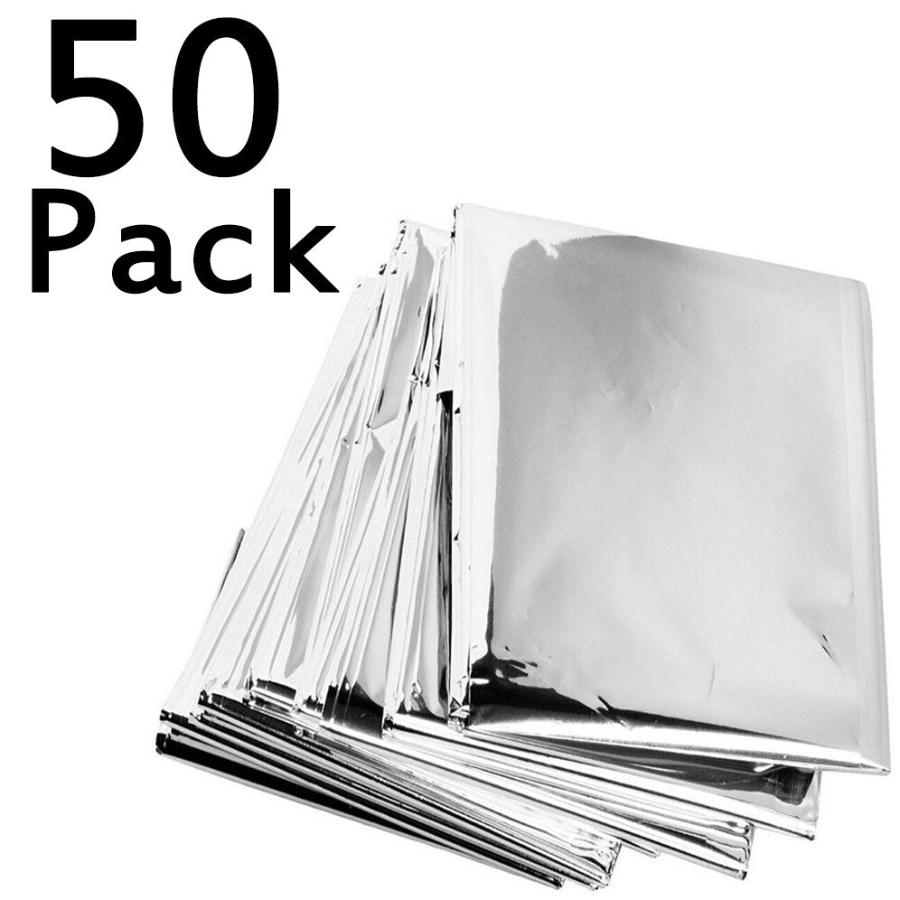 50 Pack Emergency Mylar Thermal Blankets, Individually Sealed, 52" x 82"