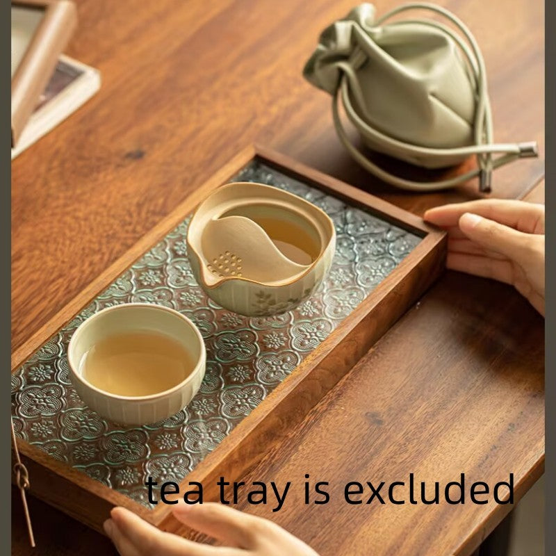 Ceramic Tea Set Portable Bag Travelling Tea Pot Matching Cup Ruyao Crackle Glaze