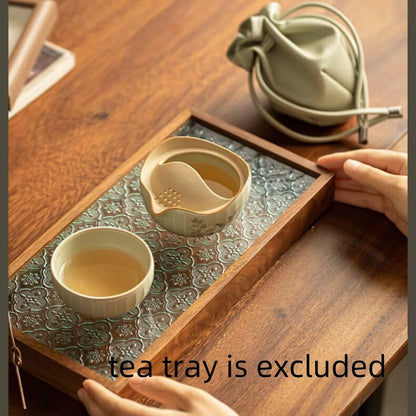 Ceramic Tea Set Portable Bag Travelling Tea Pot Matching Cup Ruyao Crackle Glaze