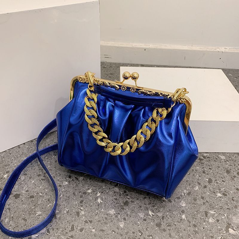 Shoulder Bag Pleated Bag Thick Chain Clip Handbags Satchel Leather Crossbody Bag