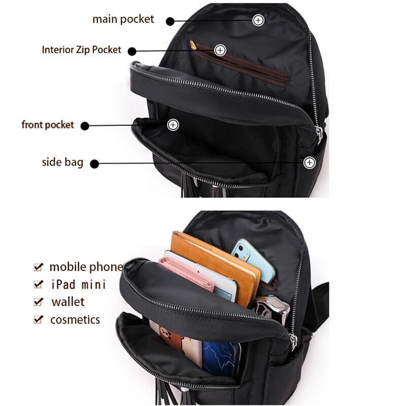 Women Nylon Oxford Backpack Travel Shoulder Bag Handbags Black Rucksack Backbag