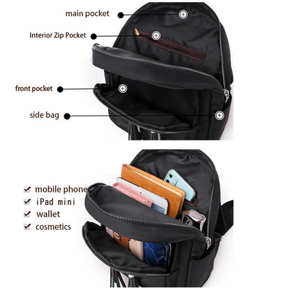 Women Nylon Oxford Backpack Travel Shoulder Bag Handbags Black Rucksack Backbag