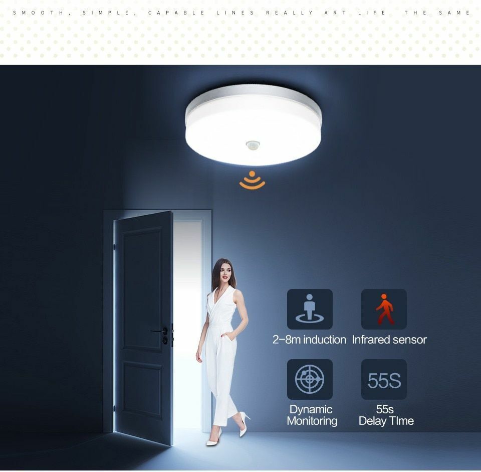 LED Ceiling Lights PIR Motion Sensor Smart Lighting AC85-265V 9W 13W 18W 24W 36W