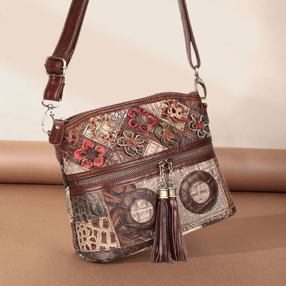 Bohemian Genuine Leather Bag Floral Crossbody Luxury Shoulder Vintage Handbags