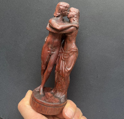 Unique 6" Rosewood Carved Lesbian Girl Kiss Statue Beauty Figurine Model Home