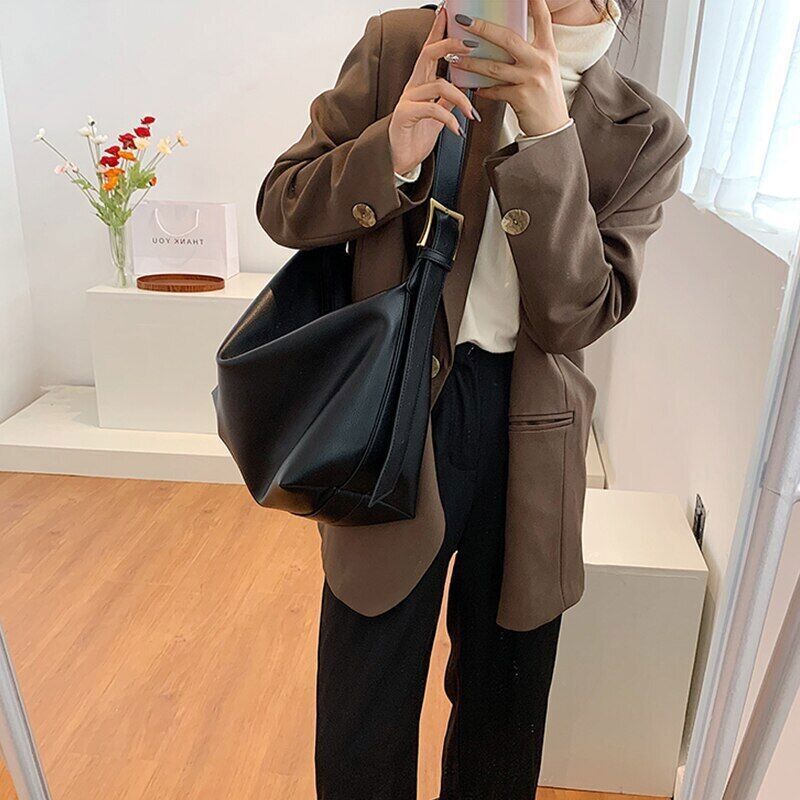 Women PU Leather Tote Bags Purses Handbags Shopper Black Shoulder Bag