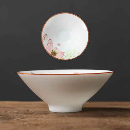 1Pc Chinese Ceramic Teacup Hand Painted Flowers and Birds Cup Porcelain Tea Set
