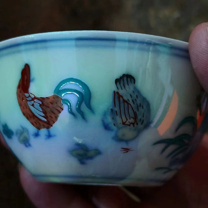 3.1" Chinese Ming Doucai Contrasting Colors Porcelain Colorful Glaze Chicken Cup