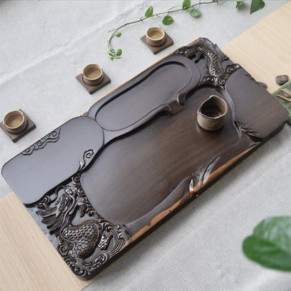 Handmade Tea Tray Hand Carved Dragon Ebony Wood Tea Table High Quality Heavy New