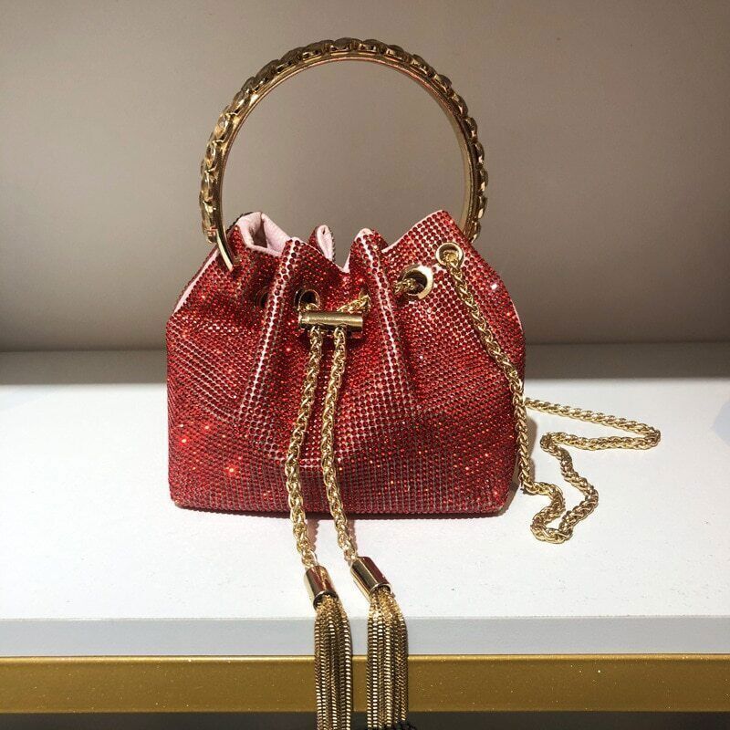 Tassel Evening Clutch Bag Women Crystal Bucket Purse Bridal Wedding Party