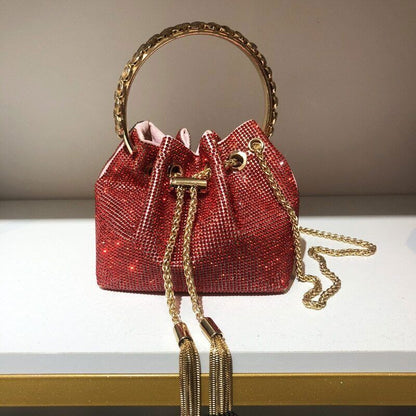 Tassel Evening Clutch Bag Women Crystal Bucket Purse Bridal Wedding Party