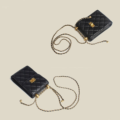 Quilted Lambskin Leather Adjustable Chain Coin Purse Phone Bag Small Flap Wallet