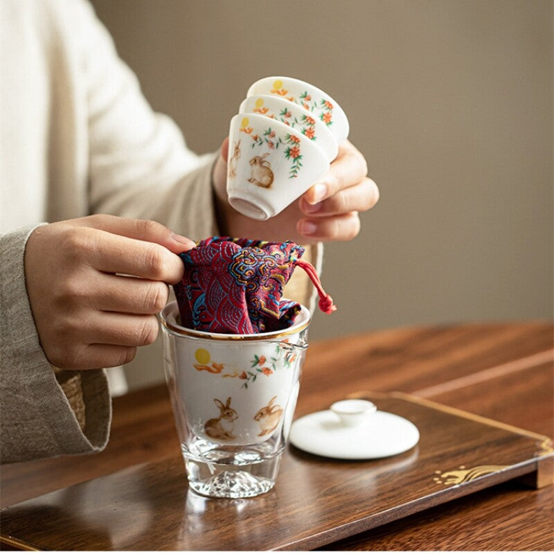 Portable Tea Set Filter Net Office Cup With Travelling Bag Outdoor Glass Pitcher