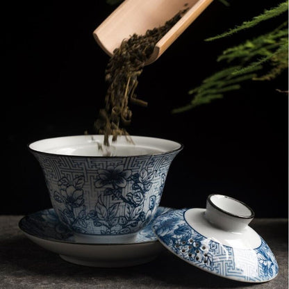 Blue and White Gaiwan Single Ceramic Large Tea Bowl Jingdezhen Tiandiren Tureen