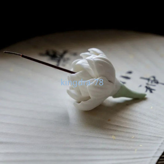 5.2cm Ceramic Handmade Pinch Jasmine Flower Tea Pet Incense Holder Ornament