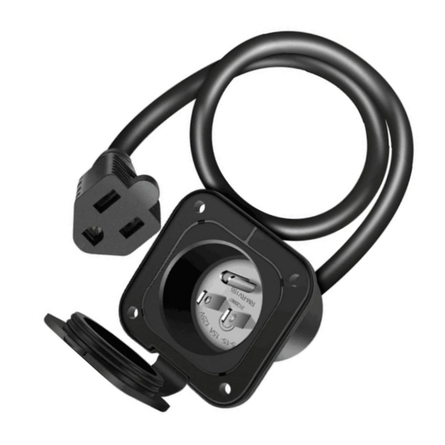 1 PC 15 Amp 125V AC Power Inlet Port Plug with Integrated 18" Extension Cord