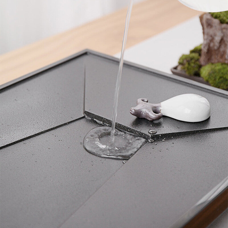 Tea Tray Water Draining Weighted Black Stone Tea Table Invisible Outlet Tea Boat