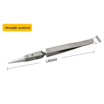 Tweezers Ceramic Stainless Steel Straight Elbow Tips Anti-Static Soldering Tools