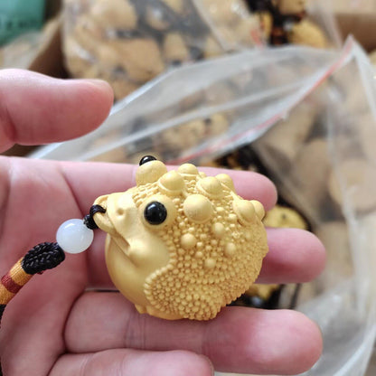 Three Legged Golden Toad Wooden Carving Zhaocai Car Pendant Handicrafts