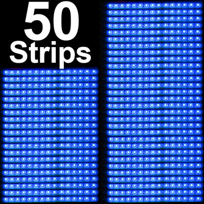 50 Pack ~12 Inch Flexible Blue LED Strips 12V DC, Each ~12" Strip has 15 LEDs
