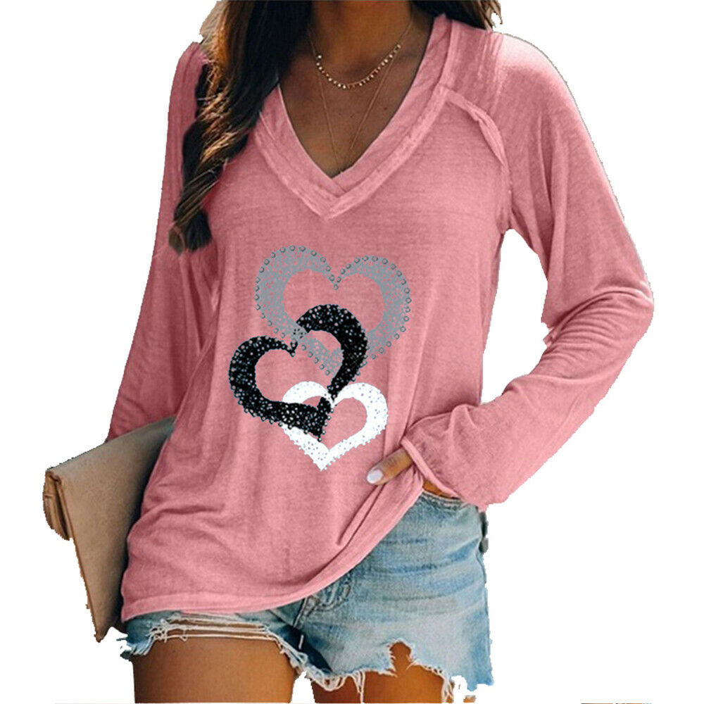 Women Long Sleeve Print Pullover Blouse Baggy T-Shirt Casual Tee Tops Plus Size