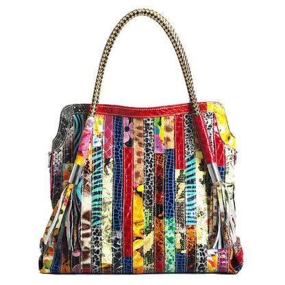 Genuine Leather Women's Elegant Handbag Snake Colorful Satchel Tote Shoulder Bag