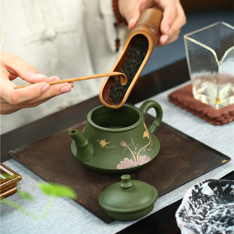 Teteras Republic Green Clay Marked Tea Pot Real Yixing Zisha Floral Relief