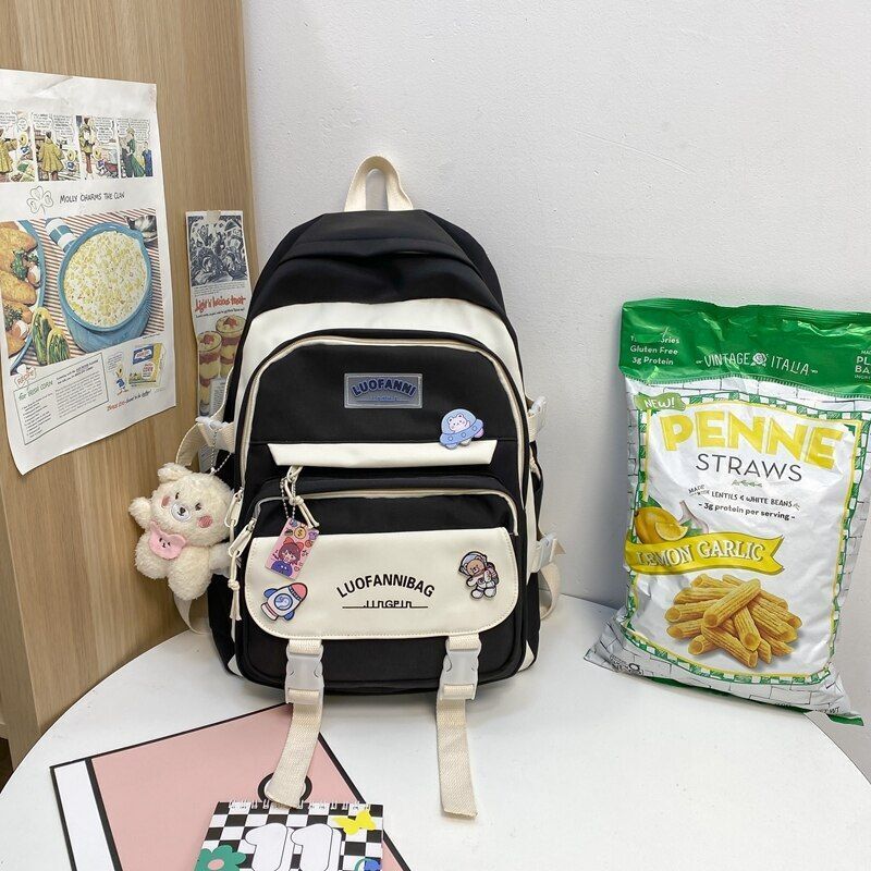 Patchwork Badge Woman Backpack Waterproof High School Bags 31*15*44 /30*13*41 CM