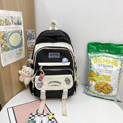 Patchwork Badge Woman Backpack Waterproof High School Bags 31*15*44 /30*13*41 CM