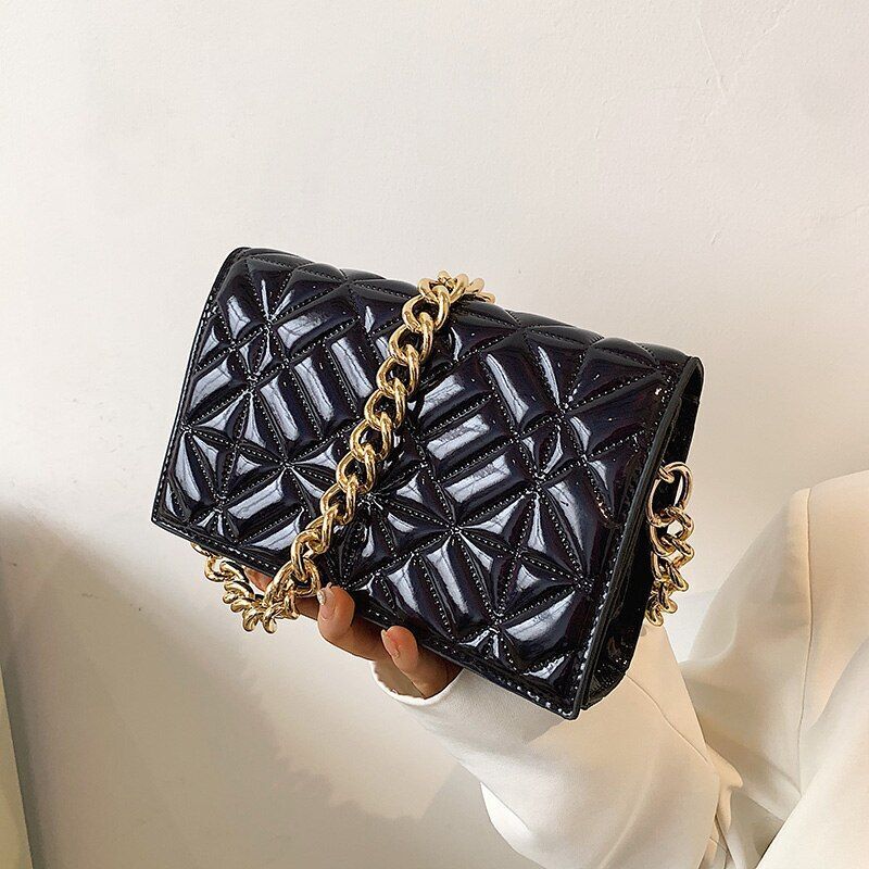 Metal Chain Shoulder Bag Handbag Purse Shiny Leather Small Fashion 22*14*7 CM