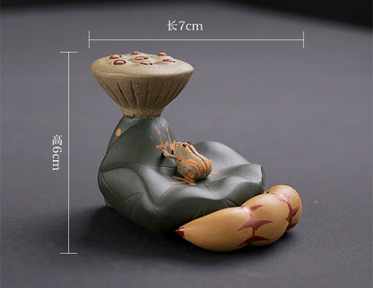 7Cm Creative Yixing Zisha Lotus Leaf Frog Tea Pet Purple Clay Tea Pot Holder Lid