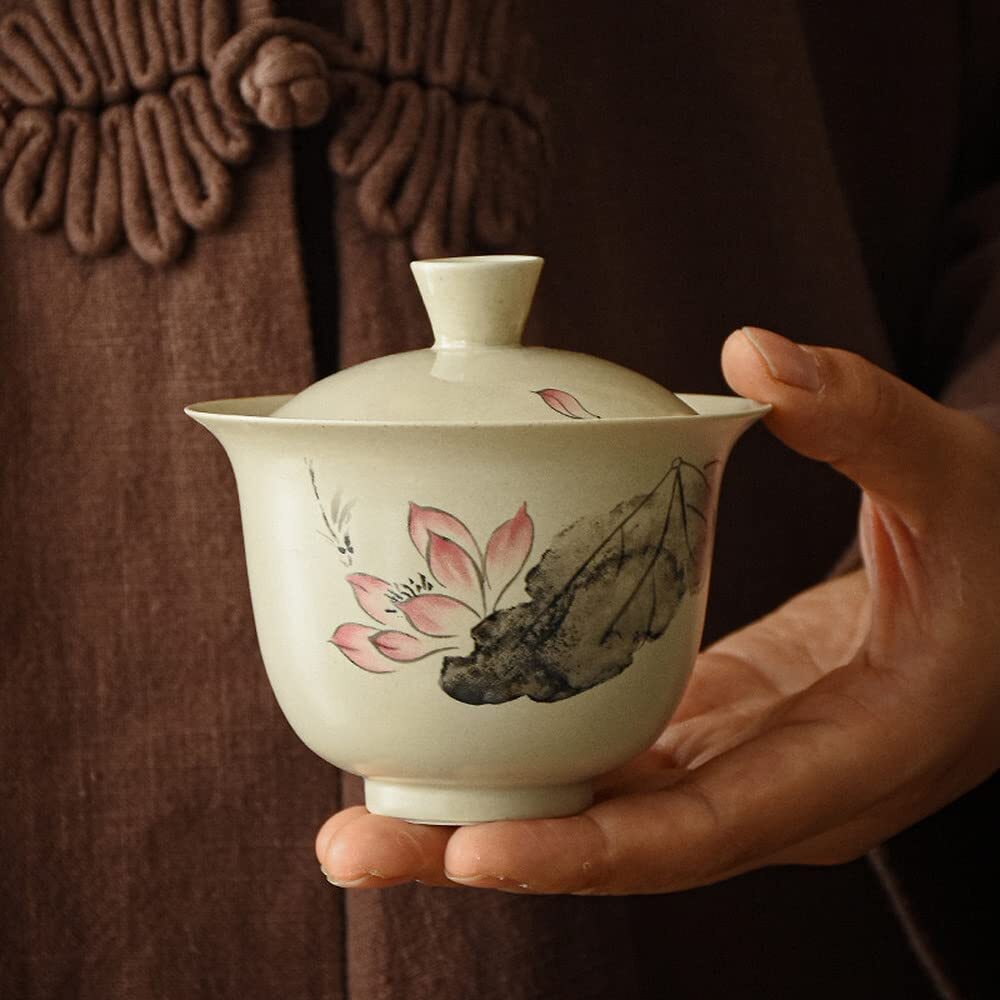 115ml Chinese Ceramics Lotus Pattern Gaiwan Retro Kung Fu Tea Set Tea Bowl Cup