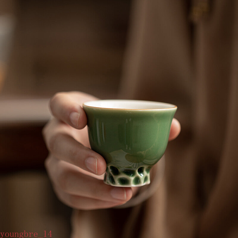 Chinese Style Green Handmade Ceramic Kung Fu Tea Cup Household Originality