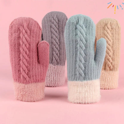 Women Winter Warm Gloves Cashmere 1 Pair Soft Thickening Knit Full Finger Mitten