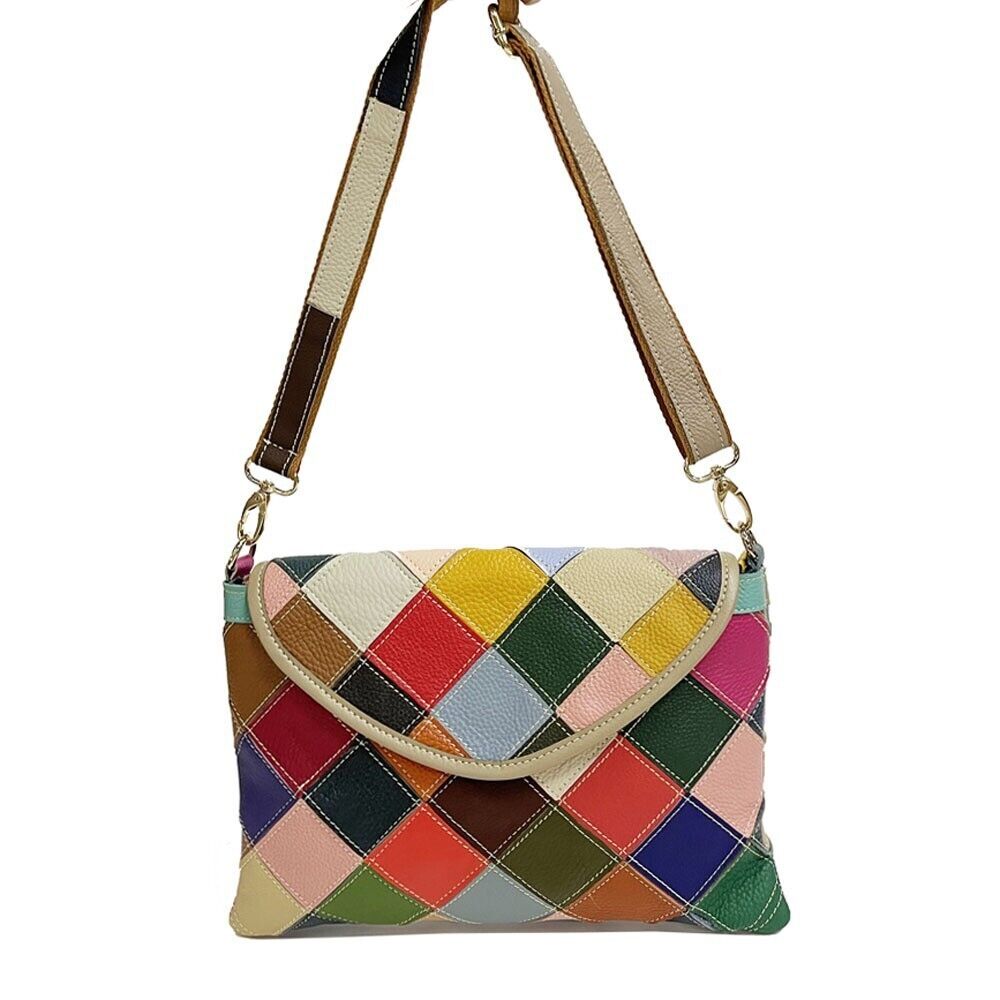 Real Leather Colorful (random) Patchwork Handbag Women's Tote Sling Shoulder Bag