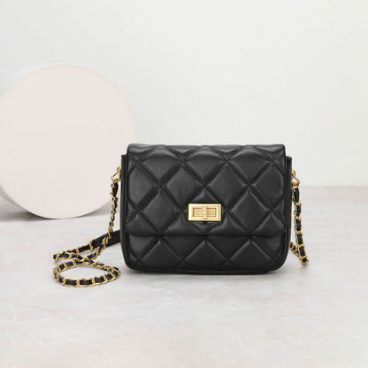 Small Mini Quilted Sheepskin Leather Flap Purse Shoulder Bag Handbag w/ Chain