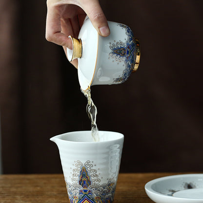 Boutique Gaiwan Porcelain Tureen Handpainted Cup Bowl Holder Cup Saucer With Lid