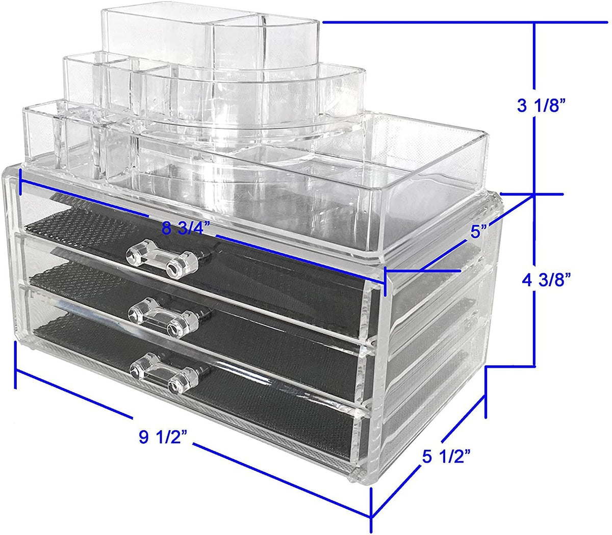 Clear Acrylic Makeup Organizer with 3 Large Drawers - Chest Case Storage Holder