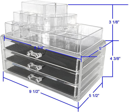Clear Acrylic Makeup Organizer with 3 Large Drawers - Chest Case Storage Holder
