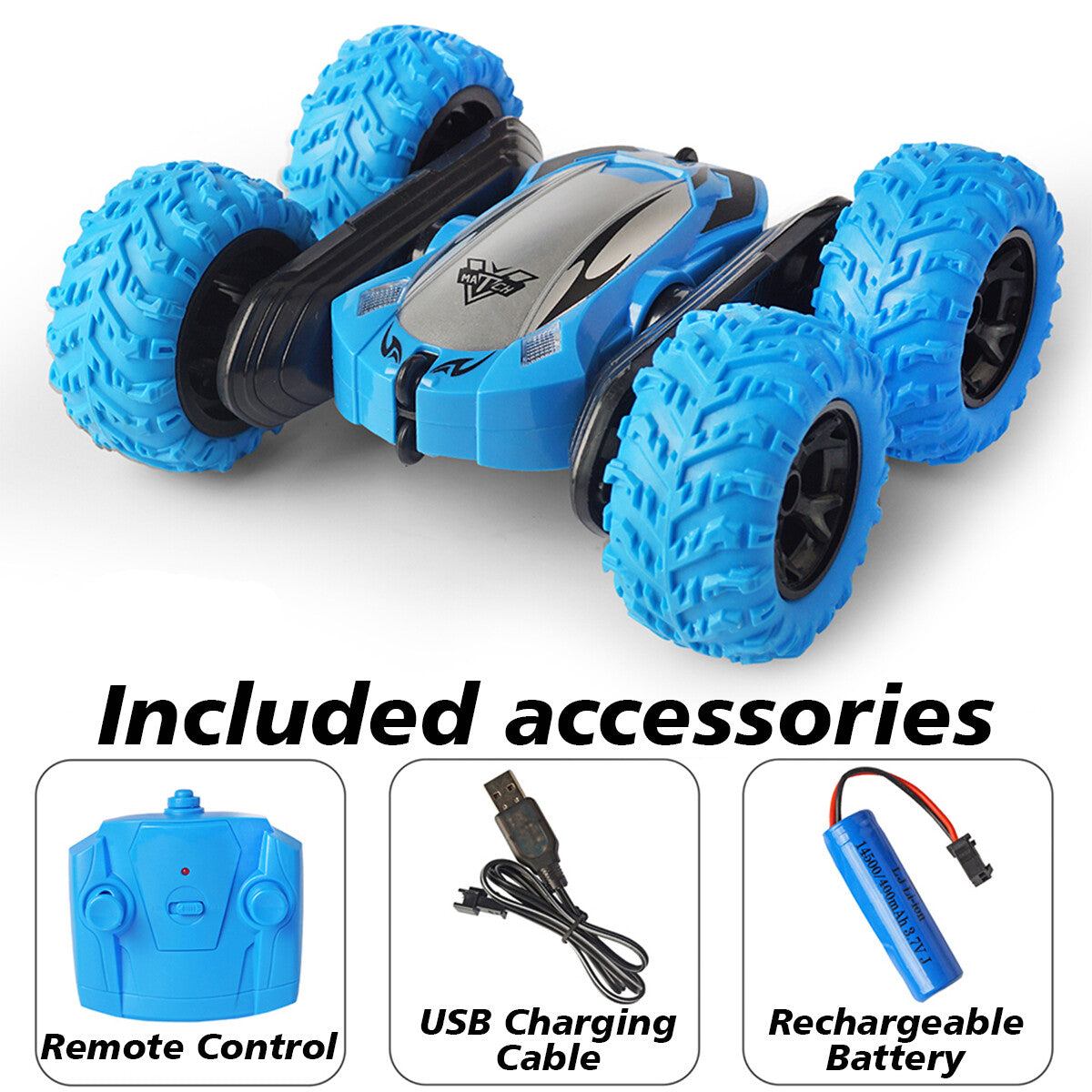 Remote Controlled Double-Sided Stunt Car with Rechargeable Battery (Blue)