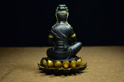 Collectible China ancient Coloured glaze handmade lotus Guanyin buddha statue