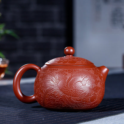 Real Yixing Zisha Tea Pot Dahongpao Clay Pot Ball Shaped Infuser Holes Carved