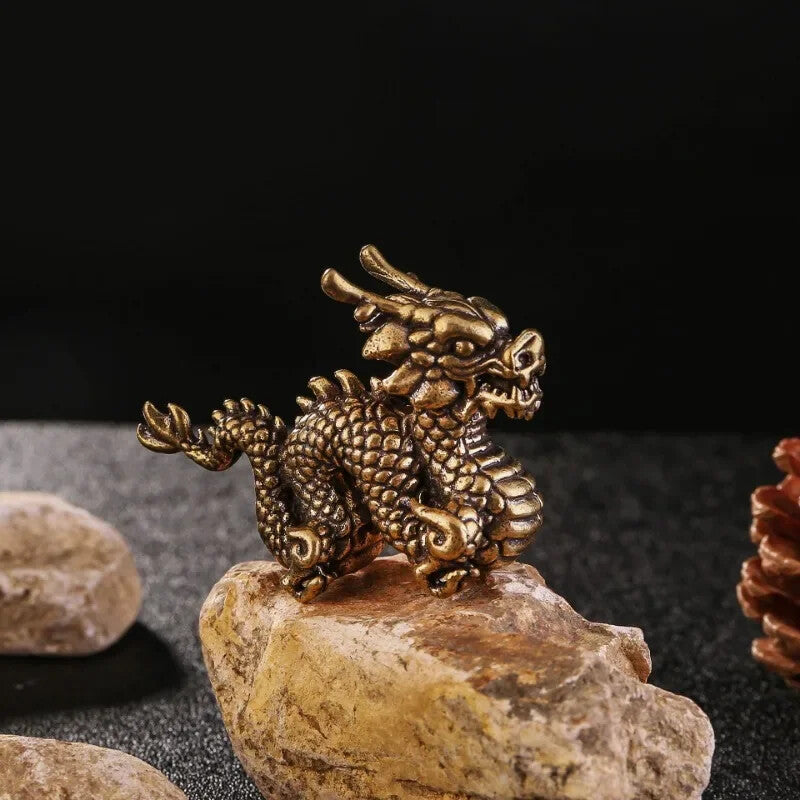 Brass Chinese Mythology Animal Dragon Statue Figure Miniature Antique Dragon