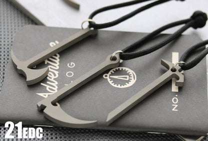 EDC Titanium Multifunctional Crowbar Axe Bottle Opener Keychain Necklace Pendant