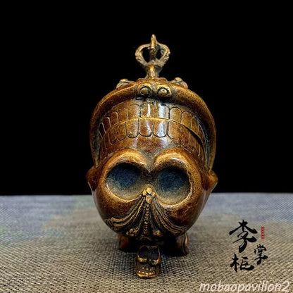 5" Old Nepal Temple Skull Vajra Scripture Sutra Bowl Kapala Skull Cup
