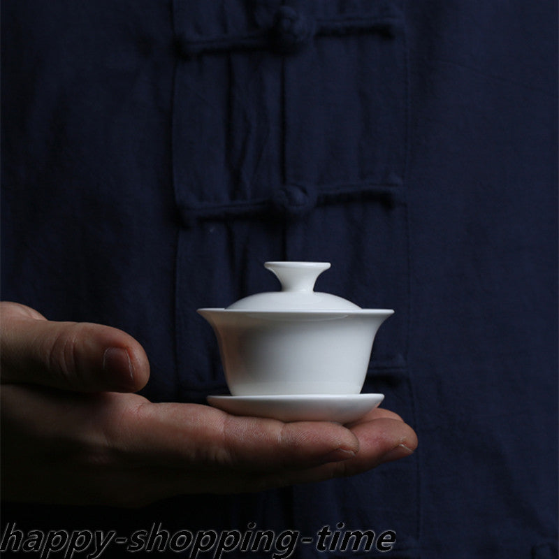 White Gaiwan Small Kungfu Tureen Porcelain Covered Bowl Cup Saucer Tea Plate New
