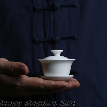 White Gaiwan Small Kungfu Tureen Porcelain Covered Bowl Cup Saucer Tea Plate New